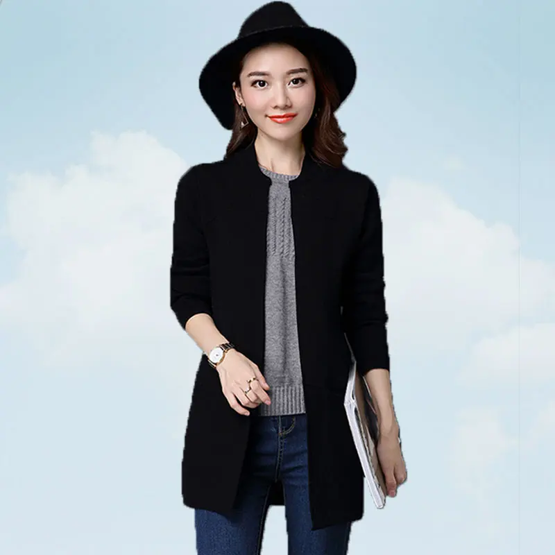 

Knit Cardigan Women Loose Large Size Autumn 2019 Pure Color Wild Medium Long Simple Female Sweater Pink Low Round Neck Coat SS62
