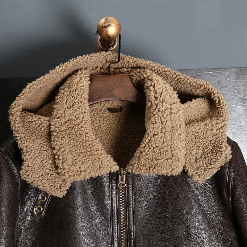 Мужское пальто из натуральной овчинной кожи с капюшоном, куртка-бомбер для мужчин с шерстяной подкладкой коричневого цвета, большие размеры 5xl