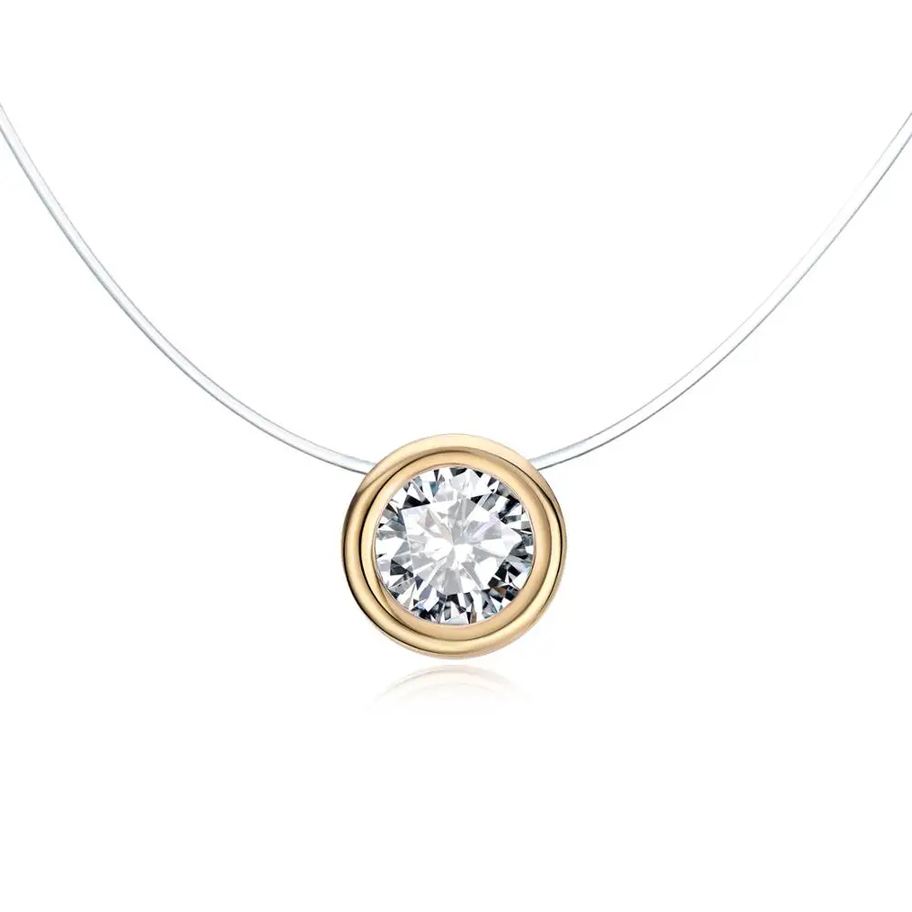 

New Simple Transparent Fishing Line Necklace Zircon Round Pendant Invisible Choker Necklace Women Jewelry Collar Chain Gift