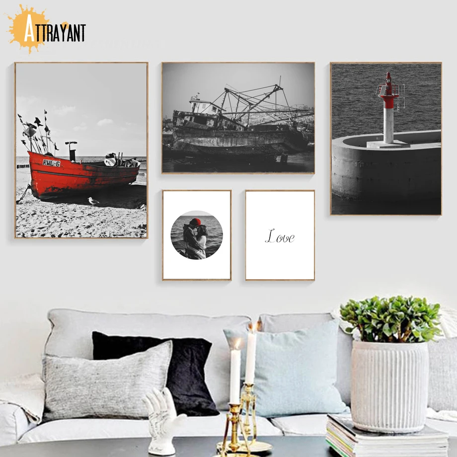 Us 3 04 54 Off Sea Old Fishing Boat Man Woman Quote Love Wall Art Canvas Painting Nordic Posters And Prints Wall Pictures For Living Room Decor In