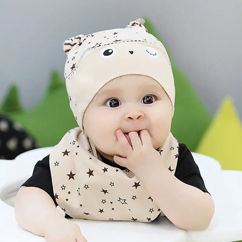 New Toddler Child Baby Boys Girls Sleep Hat Cap+Saliva Towel Triangle Head Scarf Set ZV37in