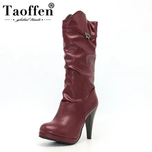 TAOFFEN/женские водонепроницаемые ботинки до середины икры на высоком каблуке Женская обувь на каблуке с круглым носком высококачественные полусапожки, размер 32-46