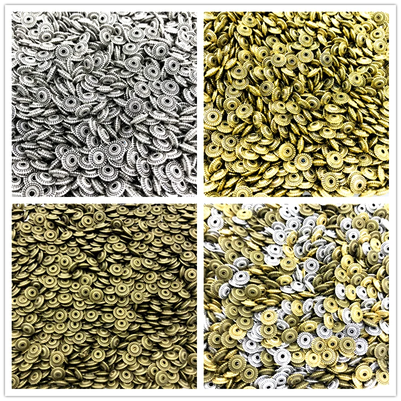 

30PCs/bag 8mm Metal Beads Antique Gold Silver Oval UFO Shape Loose Spacer Beads for Jewelry Making DIY Bracelet Charms
