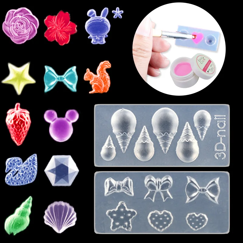 

Silicone Templates 16 Types Distinctive 3D Mix Design Mold Crystal Powder Carved Nail Art Decorations DIY
