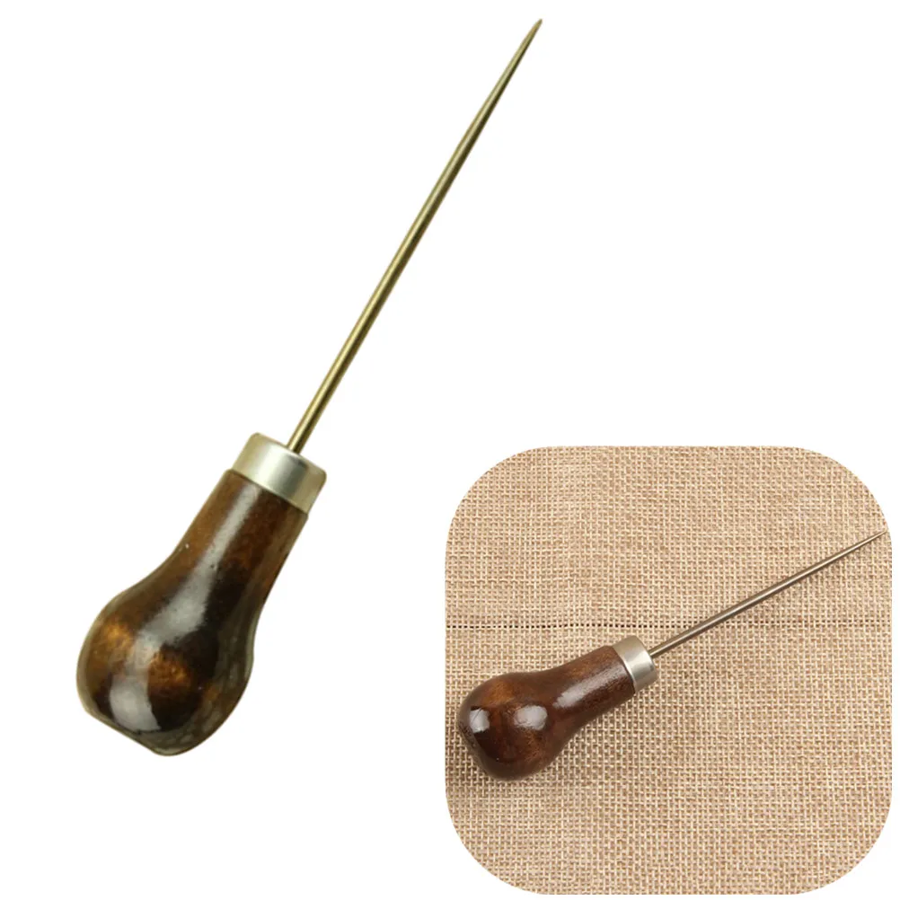 1Pc Leather Craft Awl Tool Hole Maker Wooden Handle Sewing Stitching Punch W C❤ 