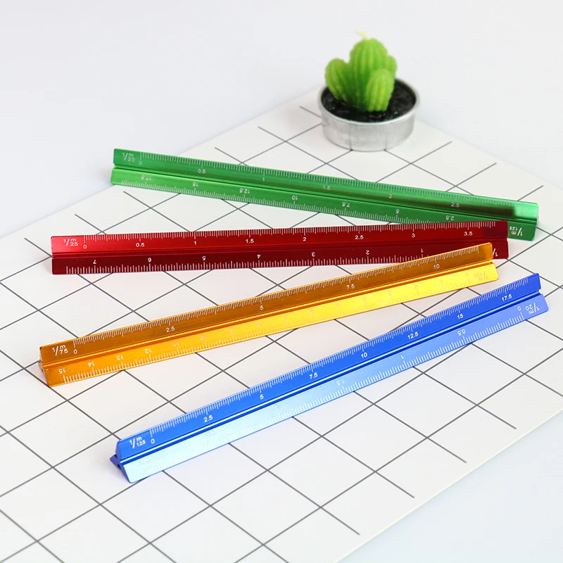 TUTU high quality colorful 15cm aluminum triangular scale ruler aluminum 1:20 - 1:600 alloy metal scale regua desenho H0003