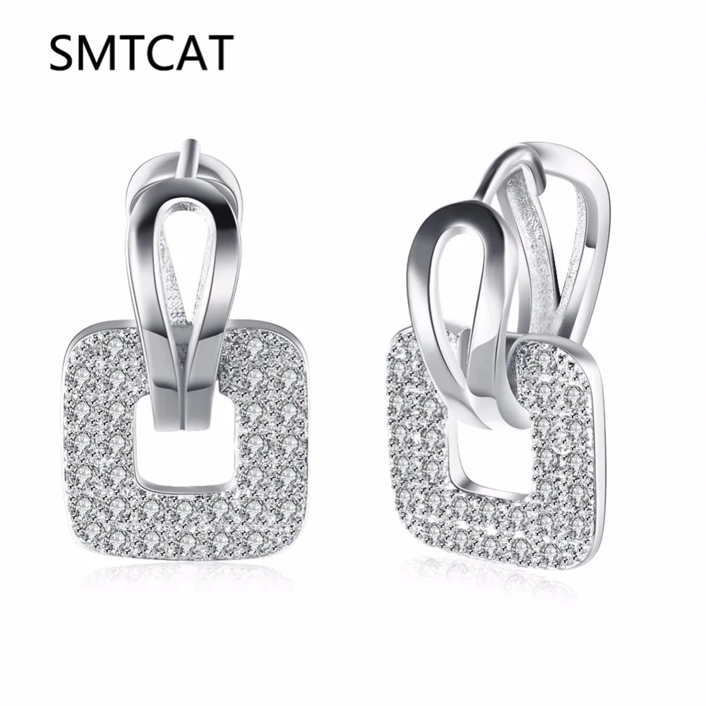 

SMTCAT 2018 Unique Square Shaped Piercing Huggie Hoop Earring for Women Silver/Gold-Color 2 colors Creole Earing Round Jewelry