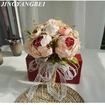 

Beautiful new European peony plant bouquet flower creative nature bride holding bouquet wedding flowers simulation