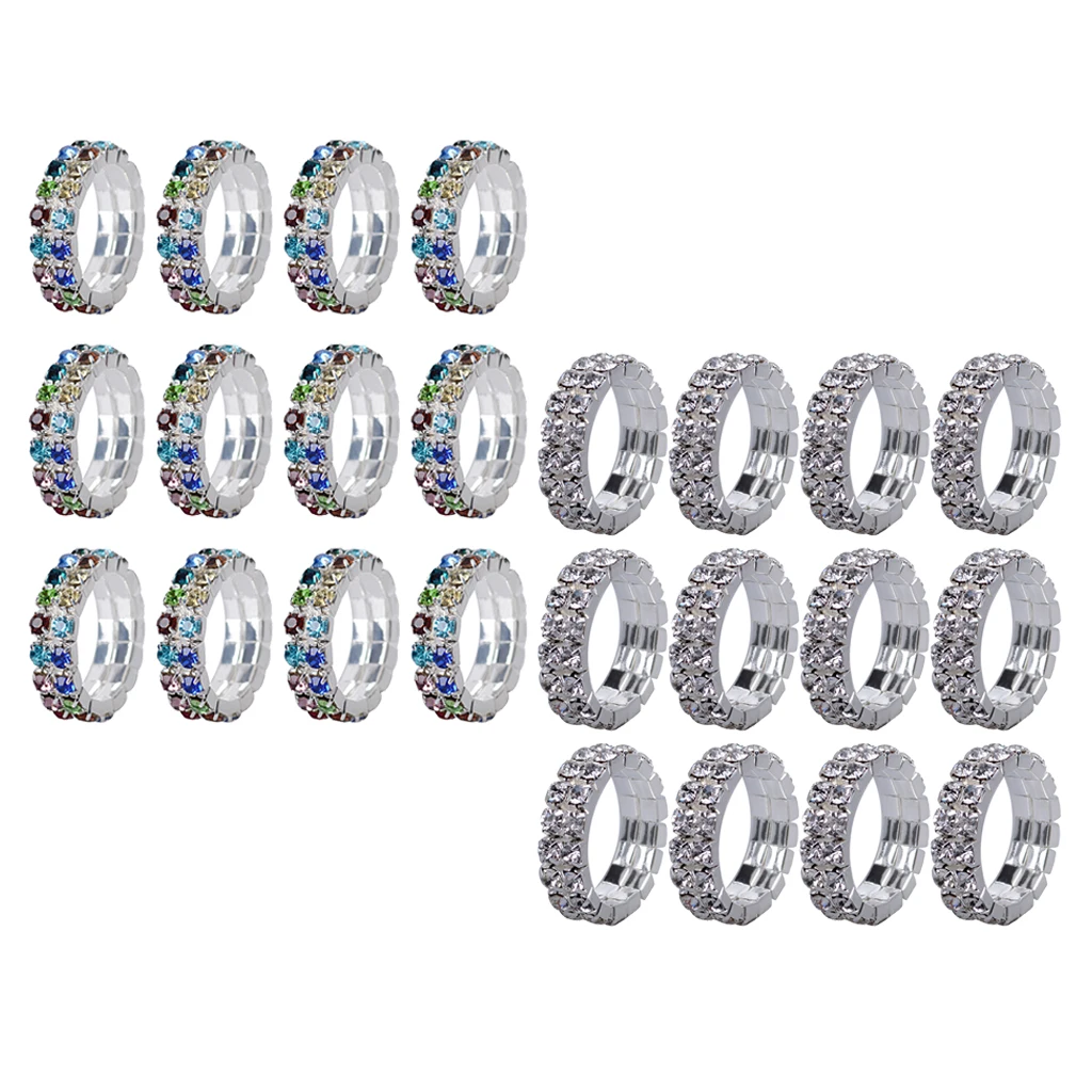 

MagiDeal 12 Pieces Women Wedding Crystal Diamante 2 ROW Elastic Stretch Ring