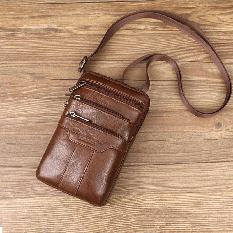 Мужская сумка через плечо из натуральной кожи с двойными основными карманами для телефона 6,0 7,0 дюймов, индивидуальная поясная сумка
