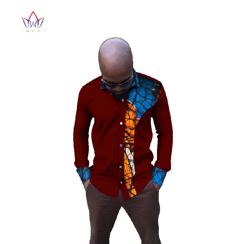 Африканский принт Костюмы Базен богатый Дашики Для мужчин рубашка с длинными рукавами Повседневное Мода Африка Стиль Для мужчин верхняя одежда плюс Размеры wyn86 - Цвет: 7
