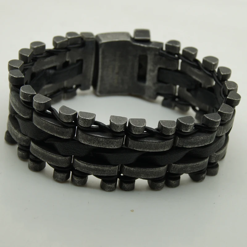 

2.9cm width cool men/boy simple vintage design cowboy punk belt buckle heavy stainless steel chain bracelet 3size match