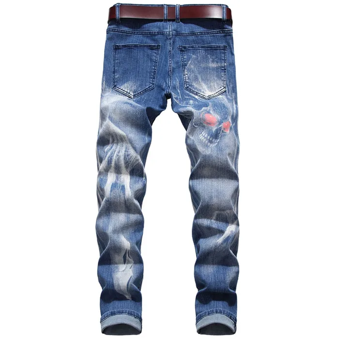 VROKINO весна и осень новые модные мужские джинсы с 3D рисунком мужские высококачественные эластичные узкие джинсы с принтом Большие размеры 42