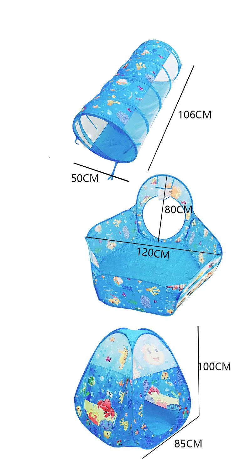 Туннель палатка серии океан мультфильм игра мяч ямы палатка 3 в 1 с корзиной Игровая палатка ползать туннель для детей ясельного возраста Складная игра