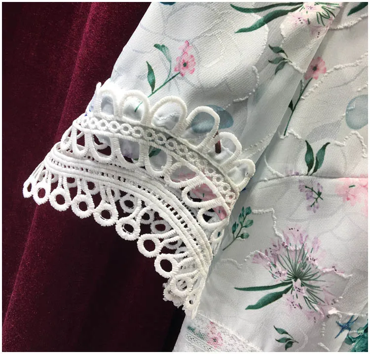 Новое поступление года, весенне-летнее винтажное платье с принтом A Line Vestidos, женское платье в стиле ампир с короткими рукавами и круглым вырезом, лоскутное кружевное платье с оборками