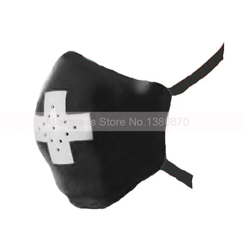 

Sexy Latex Mouth Cover Piece Mask Black Rubber Fetish Nurse Hood with White Cross S-LM023