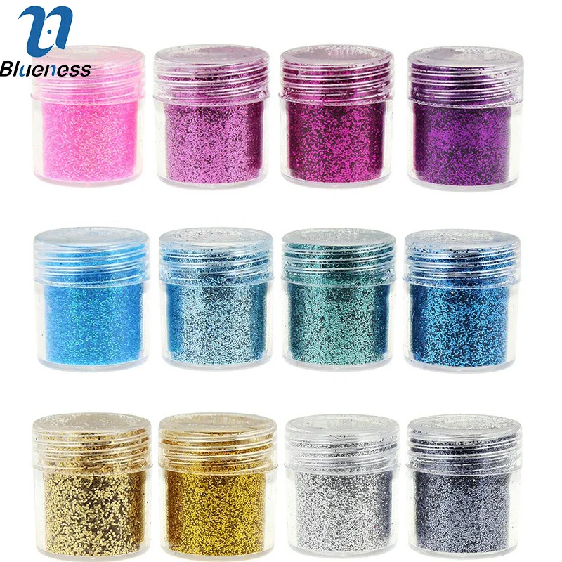 

Blueness 12 Bottle/Set Nail Art Dust Powder 1Box 10g Sequins Glitter Nail Acrylic UV Gel Polish Glitter Nail CA001