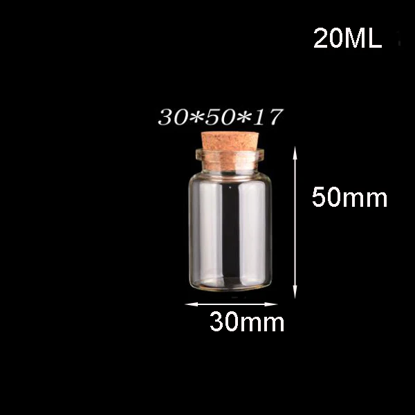100pcs 10ml 15ml 20ml 25ml 30ml 40ml 55ml glass vial Bottle Cork Oil perfume Wishing storage bottle glass jars sample container