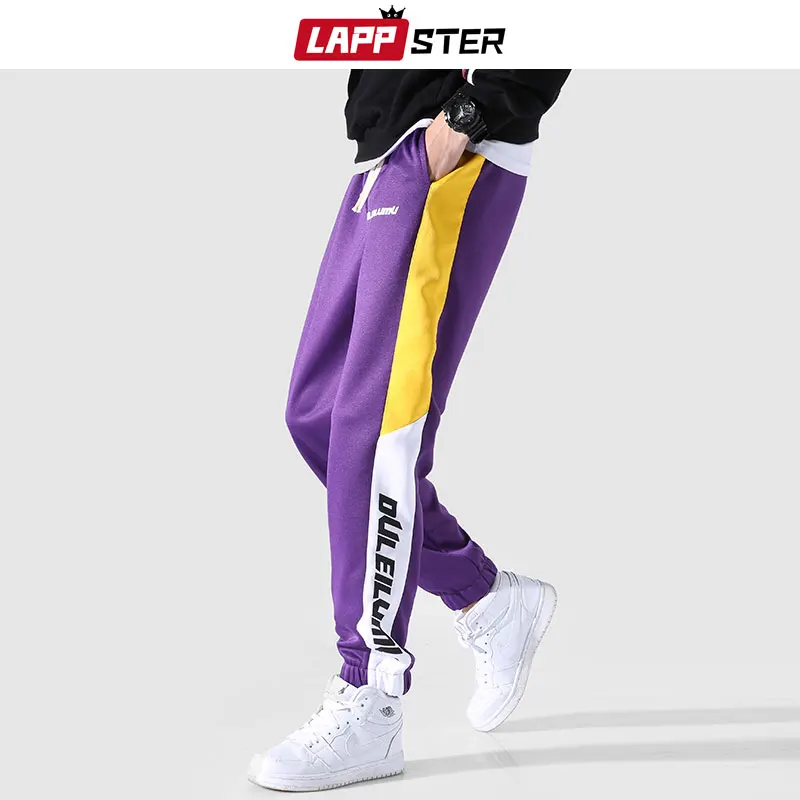 LAPPSTER الرجال الجانب مخطط الشارع الشهير ركض 2019 رجل اللون كتلة الهيب هوب Sweatpants الذكور الموضات السراويل الترنك الأسود السراويل