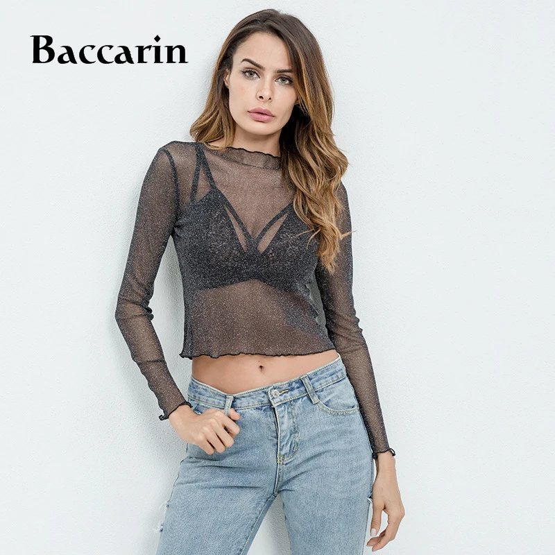 

Spring Black Blouse Shirt Women Tops Net Yarn Long Sleeve Blouses Feminina Transparent Sexy Blouse Chemise Femme Blusas