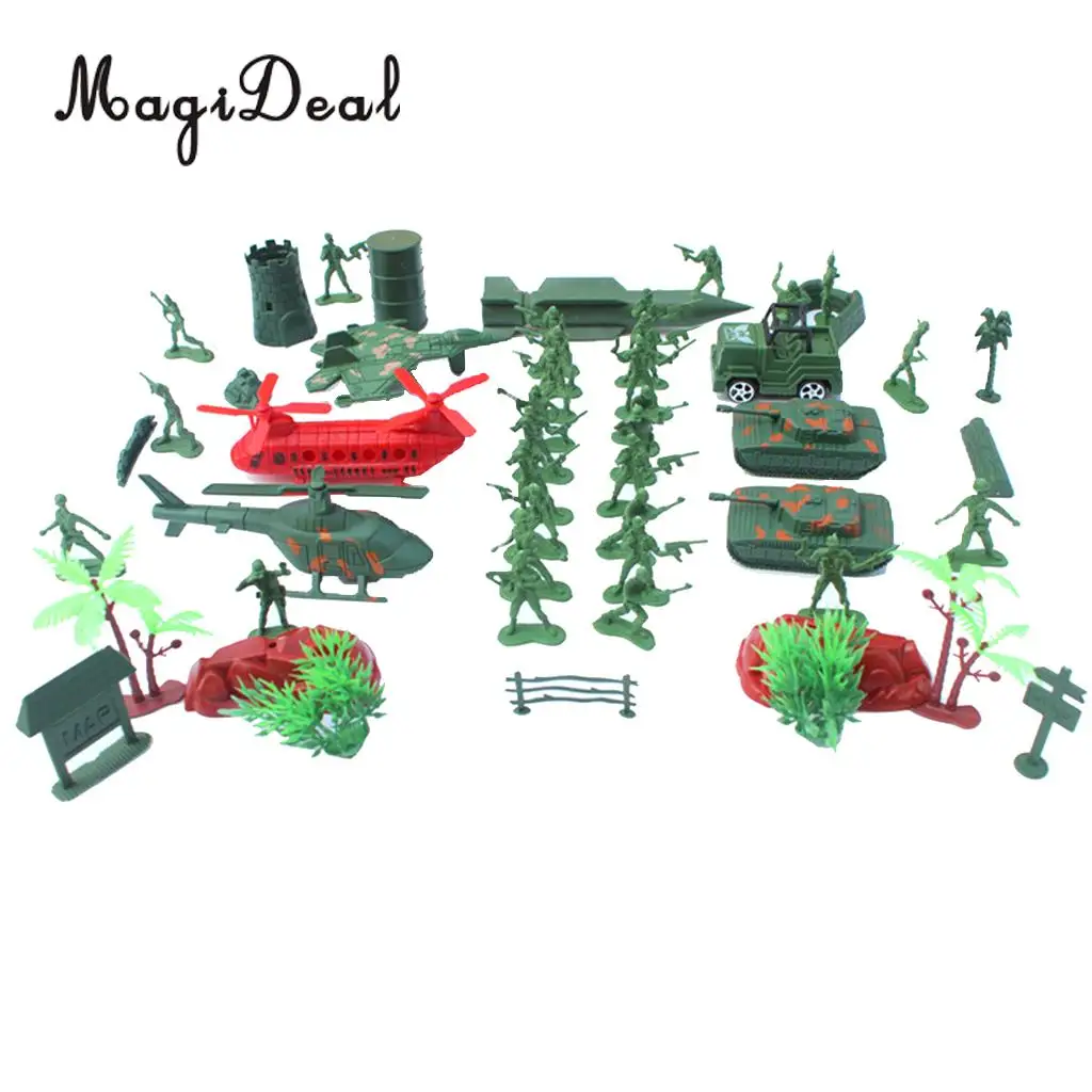52 Pieces Army Men Playset 4cm Soldier Action Figures with Tanks Planes Flags & More Accessories Children Boys Toys Gift