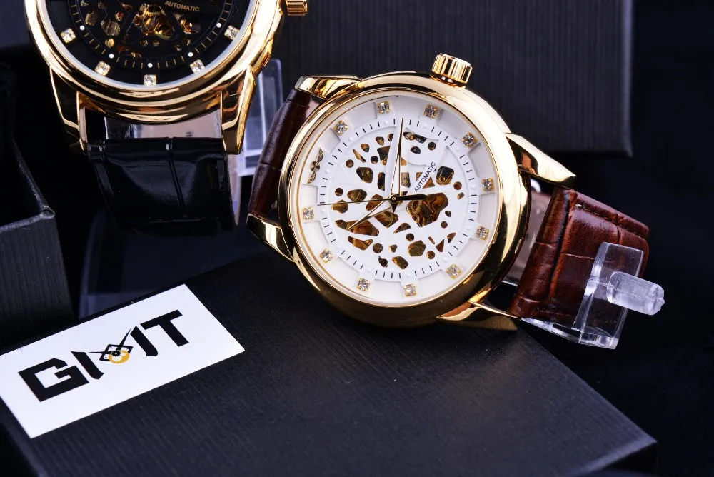 Winner Скелет автоматические механические часы высокого класса кожаный ремешок золотые часы мужские часы лучший бренд класса люкс Erkek Saat мужские часы