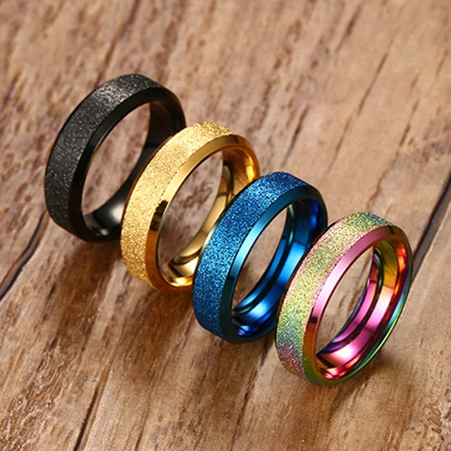 6mm Classic Simple matte Rings Stainless Steel for Women Sandblasting