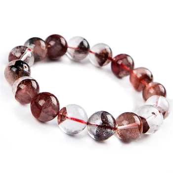 

Genuine Natural Red Phantom Quartz Gems Stone Crystal Women Round Beads Bracelet 14mm