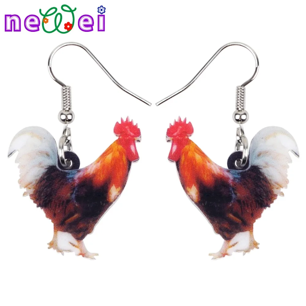 NEWEI Acrylic Colorful Chicken Rooster Earrings Big Long Dangle Drop