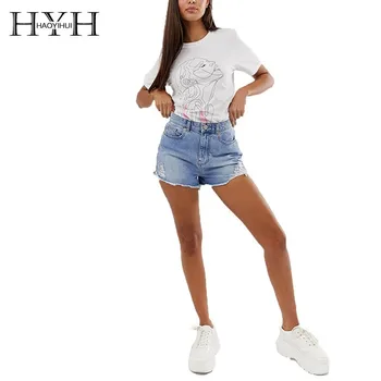 

HYH Haoyihui 2019 Simple College Style White Round Neck Tops Personality Face Graffiti Loose Short Sleeve Summer Women T-shirt