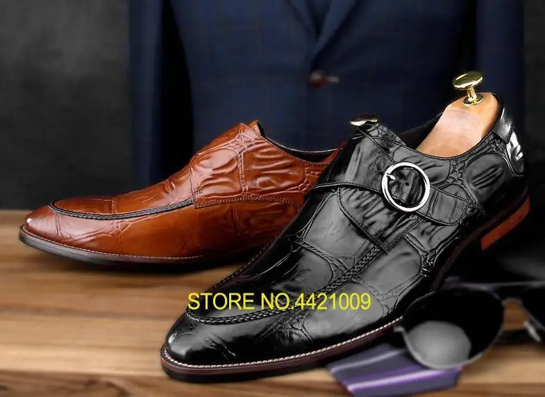 

Loafers men's shoes smart casual summer moccasins genuine leather buckle sewing plaid Stone Pattern formal business oxfords