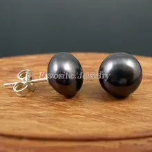 Жемчужные серьги-AAA 9-9,5 мм черный цвет серьга из натурального пресноводного жемчуга набор ювелирные изделия ручной работы из жемчуга
