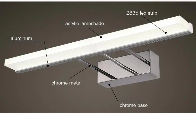 Современный 12 Вт-24 Вт Светодиодный светильник для ванной комнаты акриловый абажур зеркальный светильник Настенный светильник из нержавеющей стали Бра Декор Домашний Светильник ing 220 В