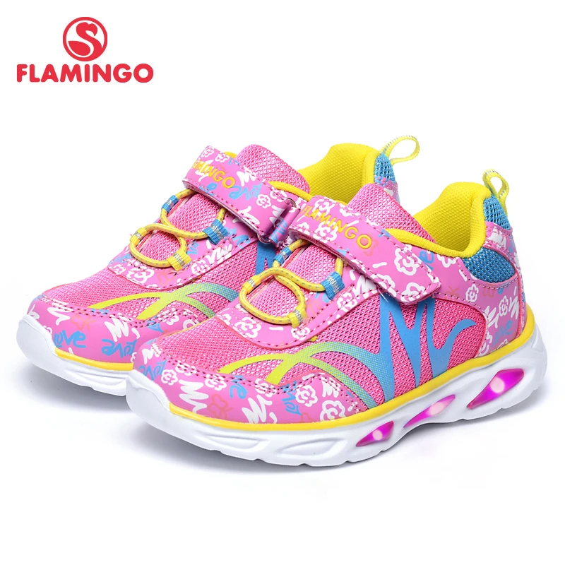 

FLAMINGO 2017 New Arrival Gradient color children autumn hook & loop sneakers for girl with LED 71K-BK-0043/71K-BK-0044