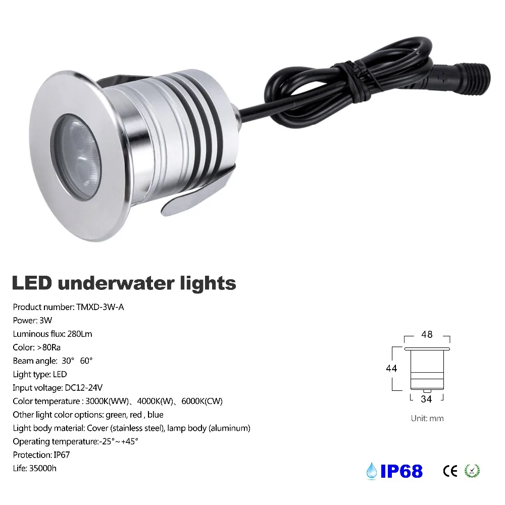 

Stainless Steel 12V IP68 Waterproof LED Underwater Swimming Pool Light Lamp 3W Spa sauna Lake Yard Pond fountain Lighting Bulb
