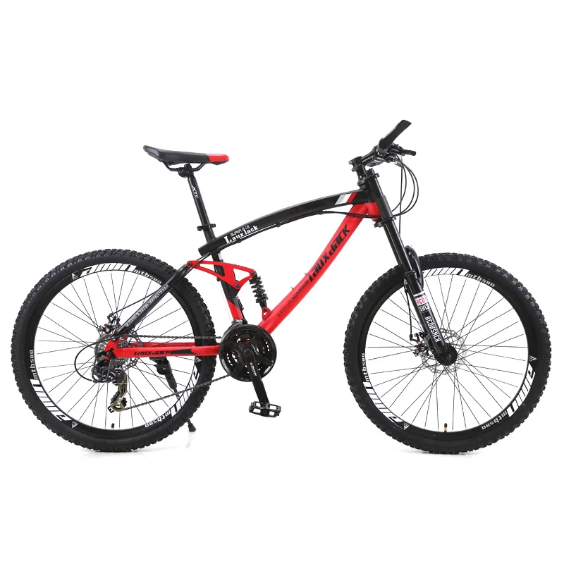 

LAUXJACK Mountain Bike Steel Frame Full Suspension Frame Mechanical Disc Brake 24 Speed Shimano 26" Alloy Wheels