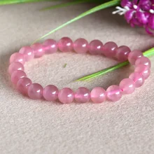Высокое качество натуральный мадагаскарский розовый кварц розовый кристалл готовой стрейч браслет круглые большие бусины 8 мм DIY ювелирные изделия
