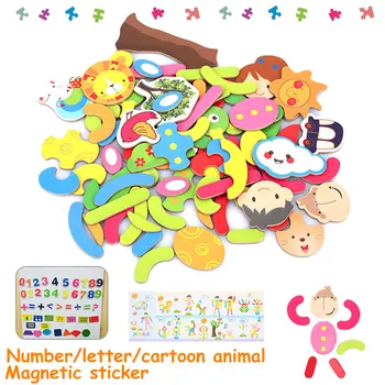 

Jigsaw Puzzle Digital Shape Sticker Teach Toy Animal Magnet Novelty Wooden Interesting Safe Material