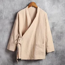 Весна Лето Мужская льняная хлопковая Смешанная рубашка с v-образным вырезом дышащая удобная традиционная китайская стильная рубашка размера плюс M-6XL