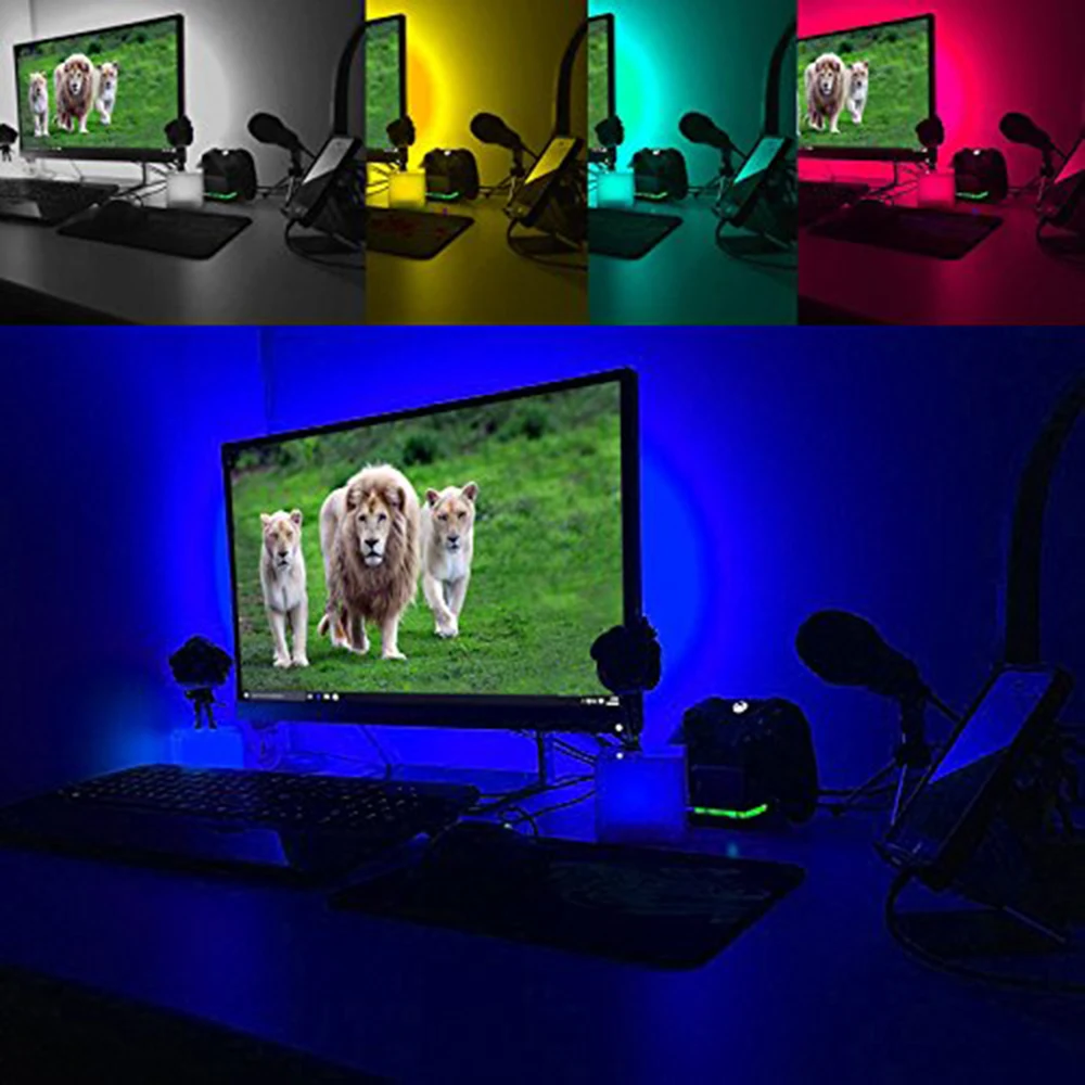 USB Светодиодная лента DC5V 5050 RGB, цветная, 50 см, 1 м, 2 м, настольная лампа, лента для домашнего ТВ, фоновое освещение, водонепроницаемая, с 3 кнопками управления