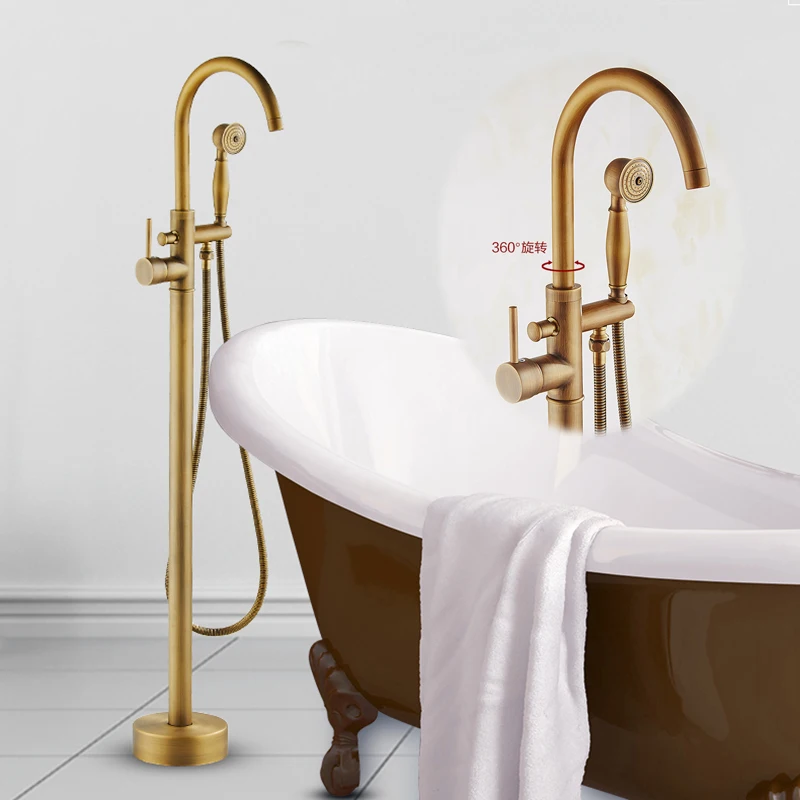 Buy Single Handle Floor Mount Bathtub Faucet Antique