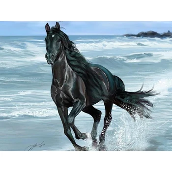

New Full Square Diamond 5D DIY Diamond Painting "Black Horse" Embroidery Cross Stitch Rhinestone Mosaic Painting Decor Gift
