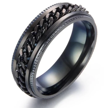 

Rotation design Black rings Stainless Steel Chain Rings for Men Anel Maxi Titanyum Ring Spinner Men Jewelry