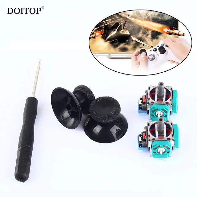 Best Price DOITOP 3D Thumb Cap+3 Pin Analog Joystick Sensor Module Potentiometer+Screwdriver for Sony PS4 Playstation 4 Controller Repair