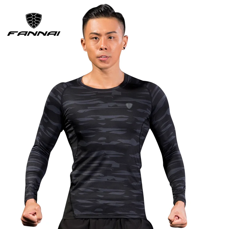 FANNAI, мужская спортивная футболка с длинным рукавом для бега, быстросохнущая футболка для баскетбола, футбола, тренировочная футболка, мужская спортивная одежда, Rashgard