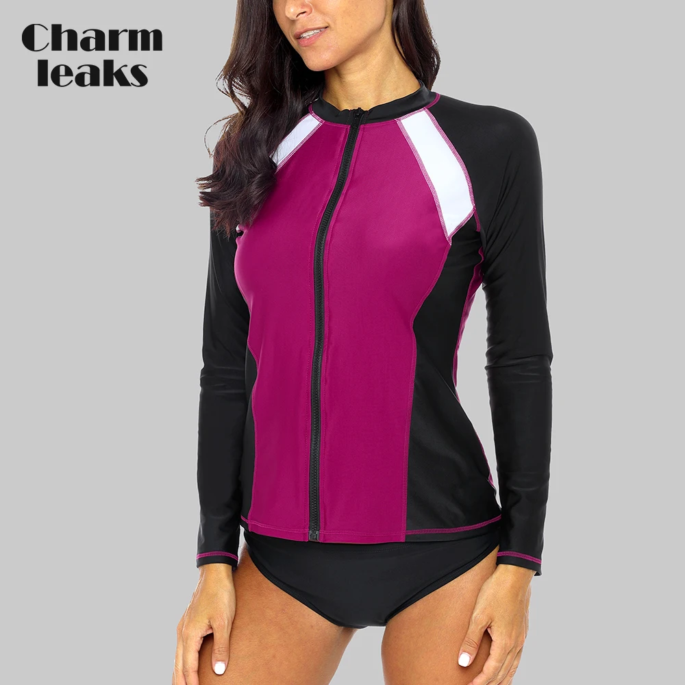 Charmleaks المرأة سحاب أكمام طويلة Rashguard قميص ملابس السباحة خليط ملابس السباحة تصفح أعلى المشي قميص طفح الحرس UPF50 + Charmleaks المرأة سحاب أكمام طويلة Rashguard قميص ملابس السباحة خليط ملابس السباحة تصفح أعلى المشي قميص طفح الحرس UPF50 +