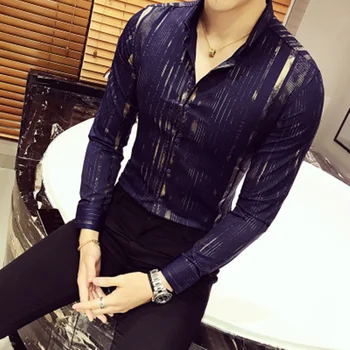

2019 premium brand Fashion men's autumn slim fit stripe long sleeve shirts/Male High quality lapel Business shirts size S-3XL