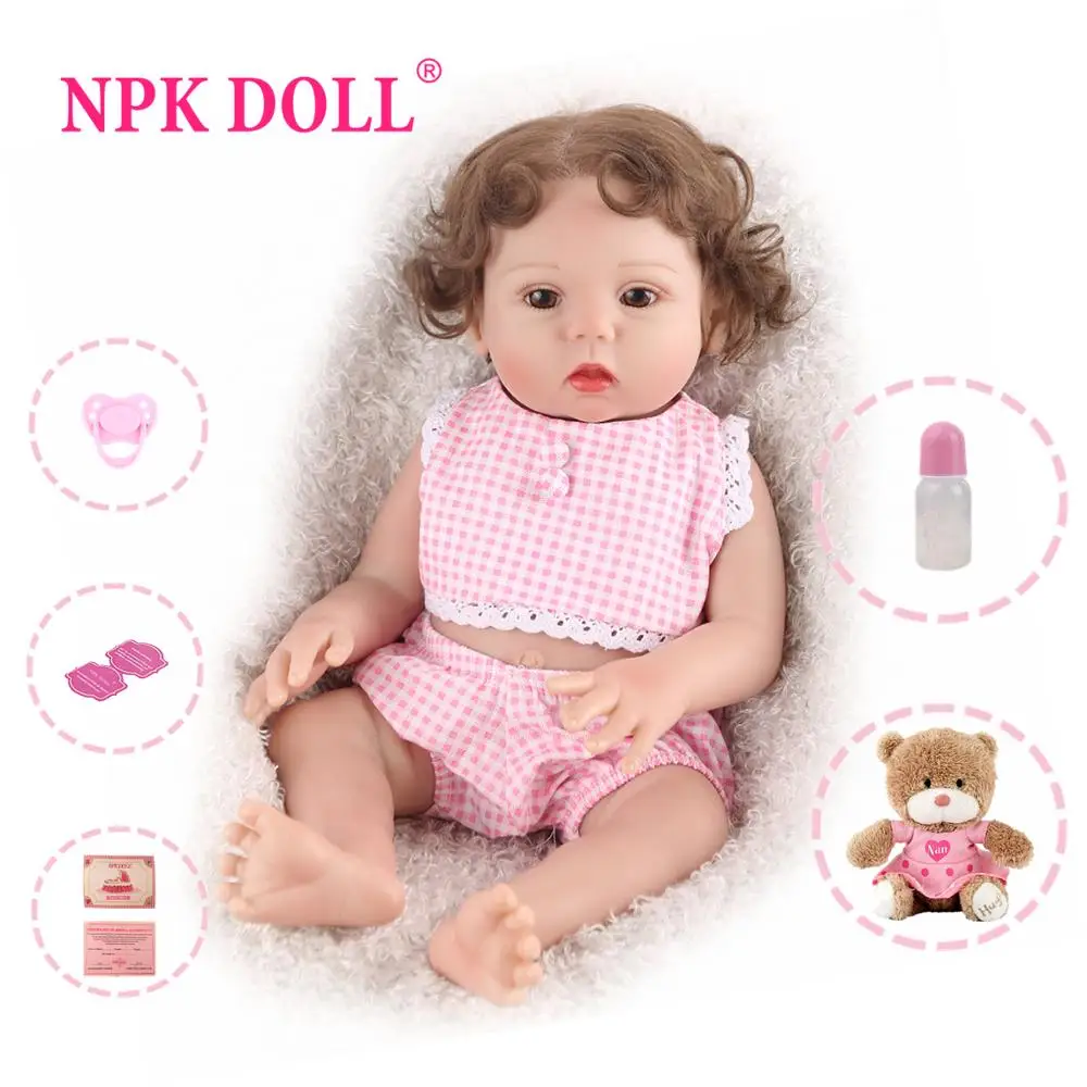 NPKDOLL Reborn Baby Doll 18 дюймов полный корпус силиконовые подарки ручной работы кукла девочка розовая одежда подарок плюшевый медведь вьющиеся волосы