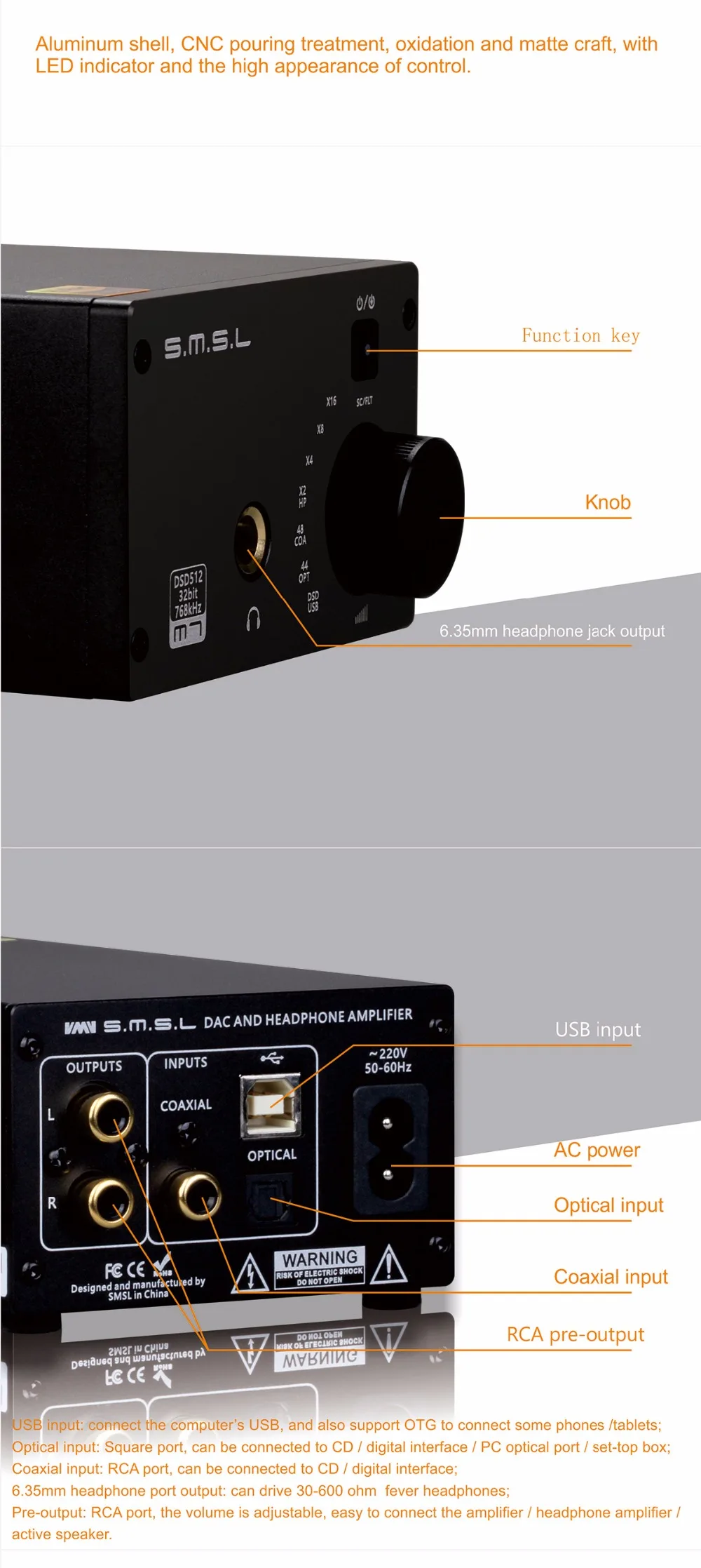 SMSL M7 2xAK4452 32 бит/768 кГц DSD512 Hifi аудио USB ЦАП с усилителем для наушников коаксиальный/USB/оптический/вход выход RCA 6,35 Jack