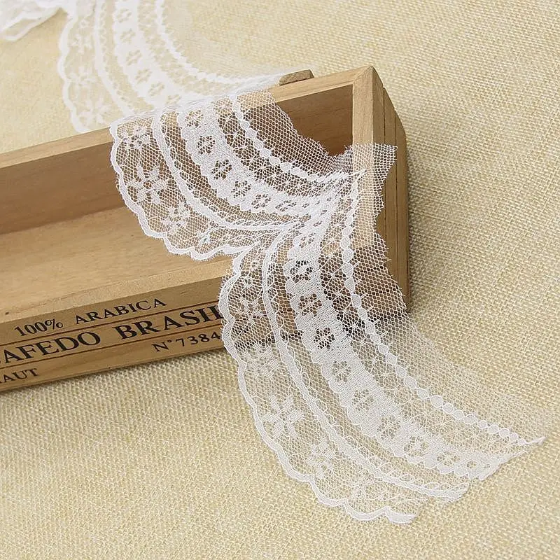 

10Yard/Lot White High Quality New Selling Lace Ribbon Width About 70MM Embroidered Net Lace Trim Fabric For Sewing Decoration